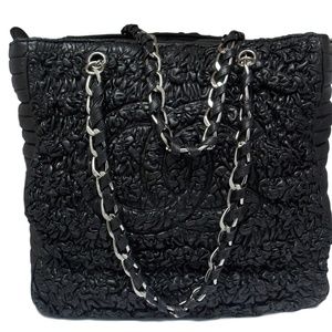 Chanel Ruffled Black Leather Tote